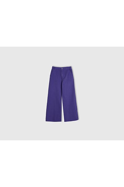 United Colors of Benetton Women's Purple Elastic Waist Wide Leg Denim Trousers