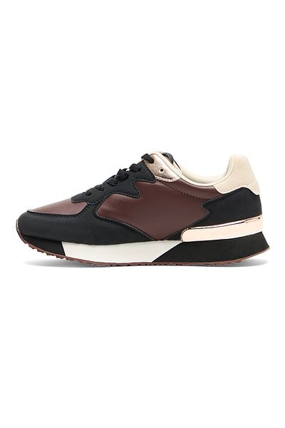 U.S. Polo Assn. Women's Retro-Inspired Sneakers - Black and Brown with Gold Accents, Textured Sole Stylish Shoes