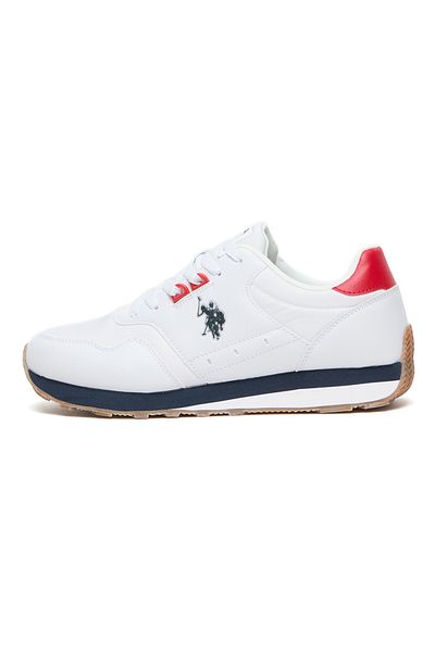 U.S. Polo Assn. Men's White Low-Top Sneakers, Lightweight with Red and Navy Accents - Lace-Up with Cushioned Sole
