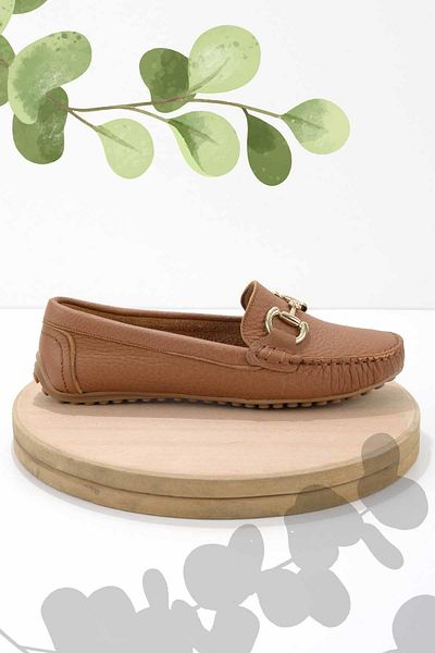 Bambi Tan γνήσιο δέρμα Γυναικεία Loafer Παπούτσια Κ 01257020303