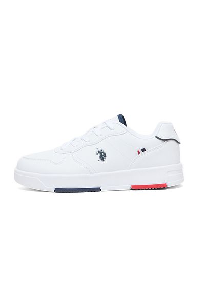 U.S. Polo Assn. Pantofi albi cu toc mic pentru femei cu accente roșii și albastre, pantofi casual confortabili cu design elegant