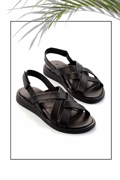 Bambi Schwarze Damensandalen aus echtem Leder K 05906131603