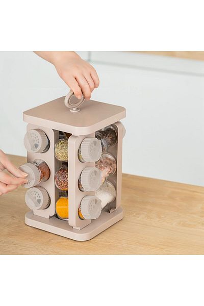 STOREMAX Gkcx 1079 - 12-Piece Glass Spice Rack Prism Swivel Stand Swivel Lid Organizer-C