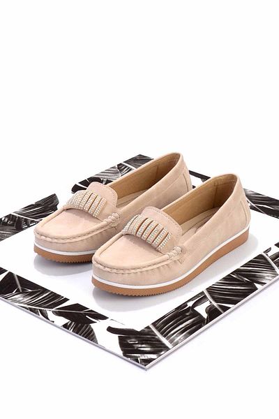 Bambi Μπεζ Γυναικεία Loafer Παπούτσια Κ 01348065409