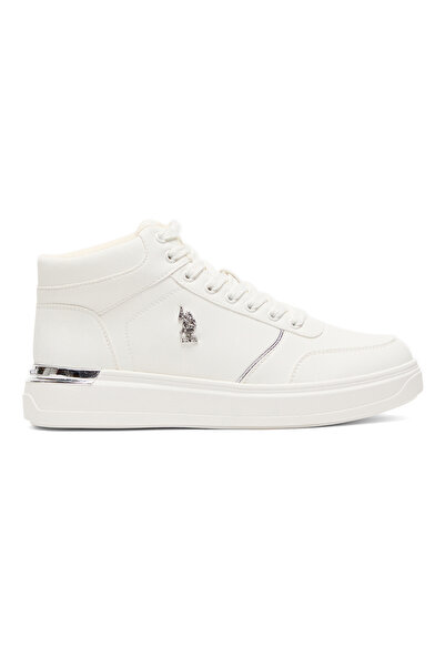 U.S. Polo Assn. Women's White High-Top Sneakers with Golden Accents - Sleek a...