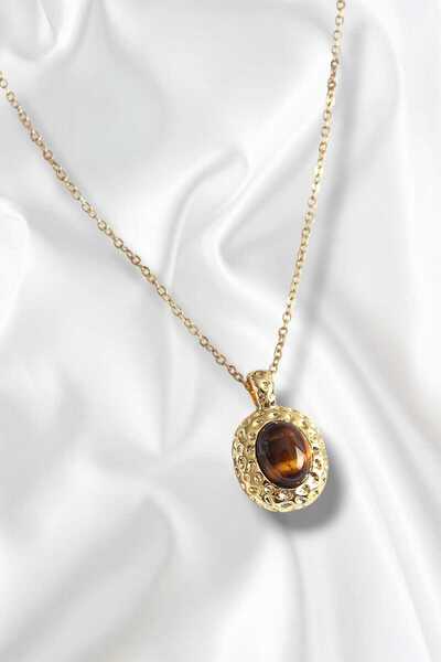 REBORN DESIGN 316L Steel Gold Color Chain Amber Bead Model Women's Necklace