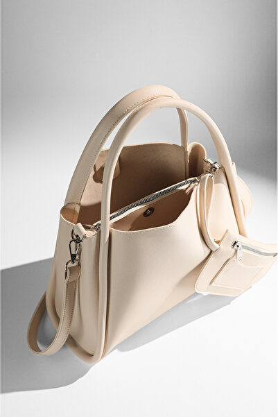 Rimense Γυναικεία κρεμ τσάντα χειρός και ώμου από συνθετικό δέρμα με πορτοφόλι