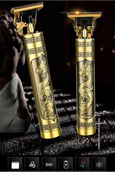 YILDIZ ELİT T Başlık Saç Sakal Kesme Traş Makinası Şarjlı Gold Ejderha Motifli Sıfır Kesim Imkanı