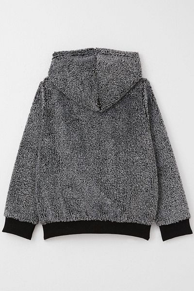 Breeze Baby Boy Plush Cardigan Hooded Zippered 9 Months-3 Years, Black