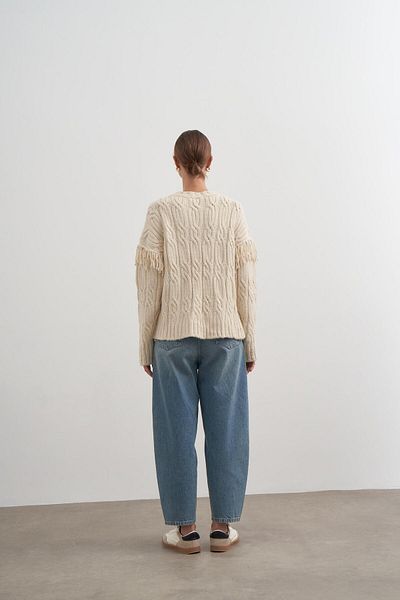 PARKhande Crew Neck Long Sleeve Sweatshirt with Ruffle Detail on Sleeves - Stone