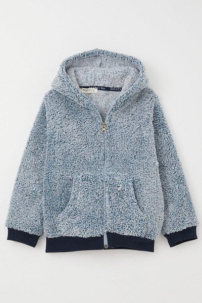 Breeze Baby Boy Plush Cardigan Hooded Zippered 9 Months-3 Years, Navy Blue
