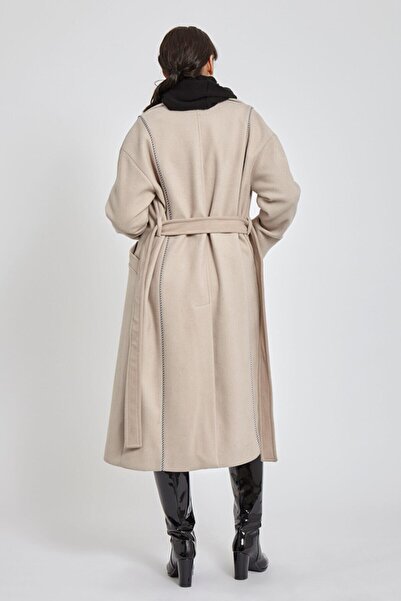 VERDA Μπεζ παλτό με λεπτομέρεια ζώνης