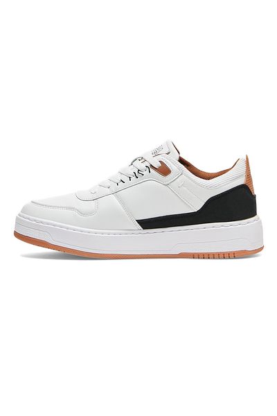 U.S. Polo Assn. Men's White Low-Top Sneakers - Modern Design with Black and Tan Accents, Durable Footwear