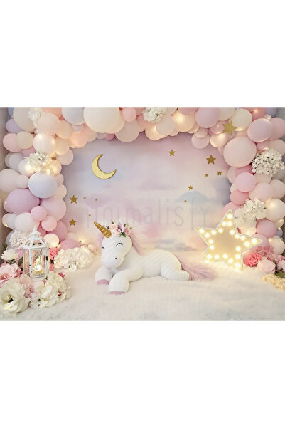Minimalisfy Büyülü Arka Plan 200x150cm: Unicorn Temalı, Pastel Renkler ve Işı...