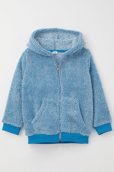 Breeze 9 Months-3 Years Baby Boy Blue Plush Cardigan with Hood and Zipper