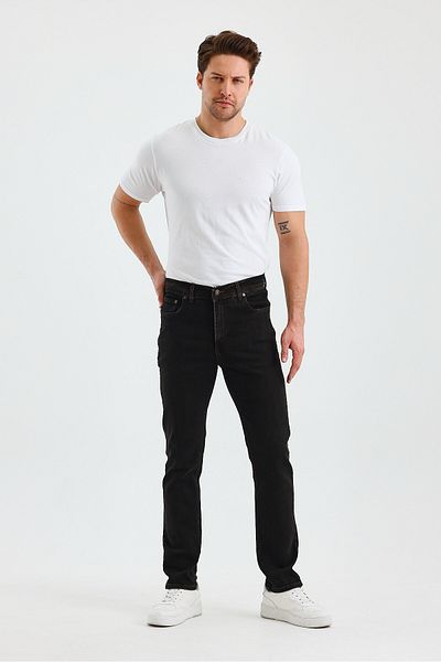 WKM Pantaloni de blugi casual pentru bărbați, cu croiala obișnuită, cu picior lat, talie înaltă