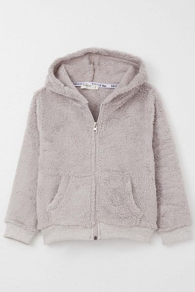 Breeze 9-3 Years Baby Boy Beige Plush Cardigan with Hood and Zipper