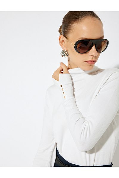 Koton Basic Turtleneck Knitwear Sweater Long Sleeve Button Detail