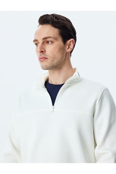 Koton Μακρυμάνικο βαμβακερό μείγμα Rose Gold Basic φούτερ με μισό φερμουάρ