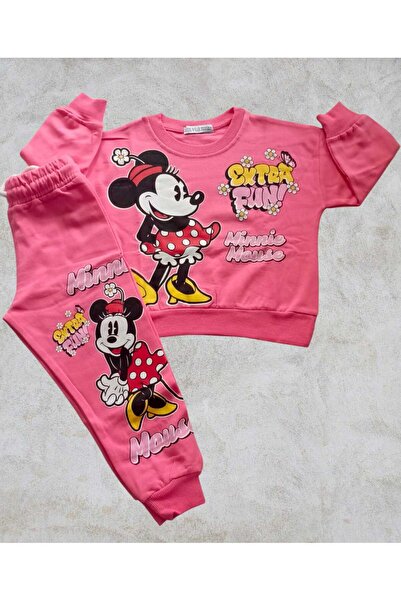 Minnie Mouse Kız Çocuk Minnie Mouse Baskılı Uzun Kollu 2 İp Şardonlu Eşofman Takımı (2-7 Yaş Arası)