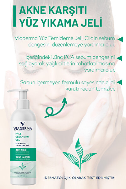 Viaderma Yağ Dengesi Akne Karşıtı Yüz Yıkama Jeli 200 ml - Salisilik Asit ve Zinc PCA ile Cilt Temizliği