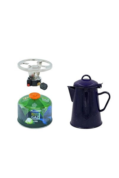 Orcamp Çakmaklı Siboplu Kartuş Ocak+230 gr Tüp+Retro Emaye Demlik ORC-003-B1