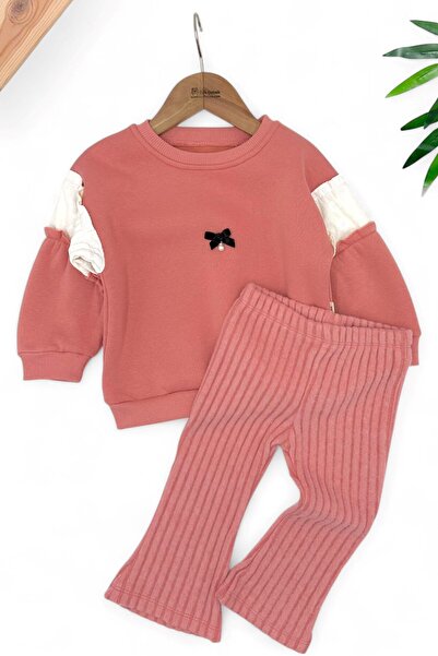 voyyo kids baby Kiz Çocuk 2-3-4-5-6 Yaş Kişlik 3 İp Şardonlu Polarli Kalin Fi̇ti̇lli̇ Taytli Şik Alt Üst Takim