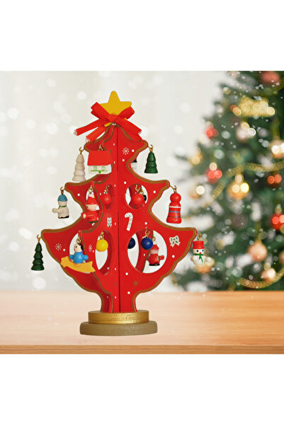 Kika Decor din lemn de Crăciun 20cm - Brad de pin roșu-verde