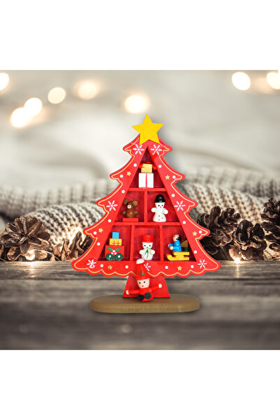 Kika Christmas Table Ornament Wooden Decor 18cm -Pine Tree Red-Green