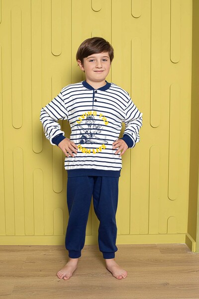 GUAVA+ Prugasti pidžama set za dečake s tamnoplavim ovratnikom i kopčanjem