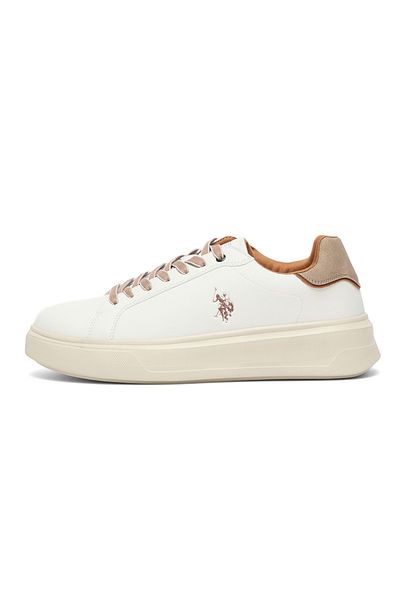 U.S. Polo Assn. Men's White Low-Top Sneakers with Beige Accents - Lightweight Modern Style and Cushioned Sole