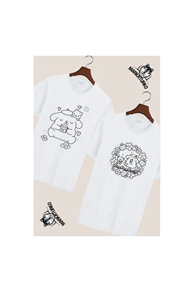 MarkaTurko Pompompuri̇n Special Design White Cotton 2-Pack Tshirt 406537-433