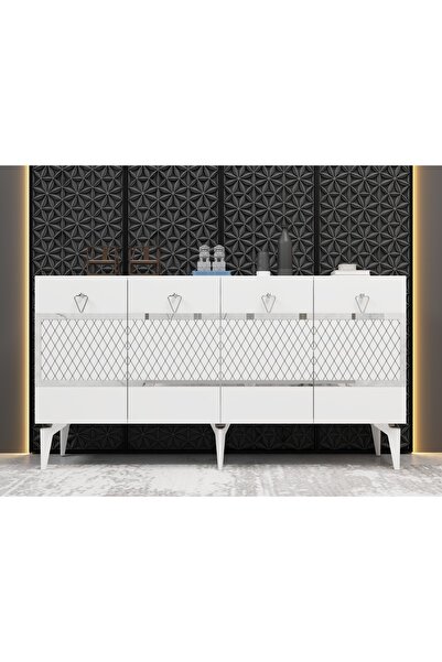 cantek dizayn İPEKCT 150 CM KONSOL BEYAZ-GÜMÜŞ