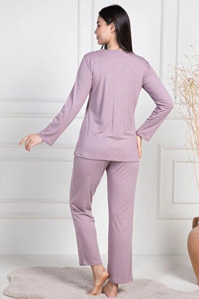 By Mecit Pijama Plus Size Long Sleeve Guipure Pajamas - 75% Cotton 25% Viscose