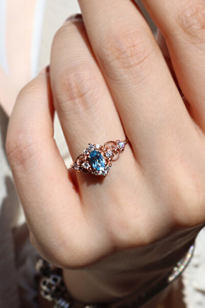 Yistandco Özel Tasarım Vintage Aquamarine & Pırlanta Yüzük