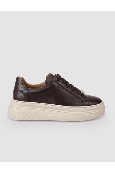 Cabani 100% Genuine Leather Brown Lace-Up Women's Sneakers