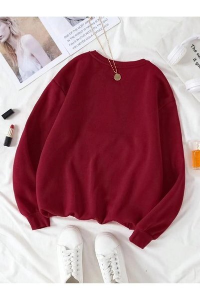 KOZİA OUTDOORS Burgundy Unisex Sweatshirt Oversized