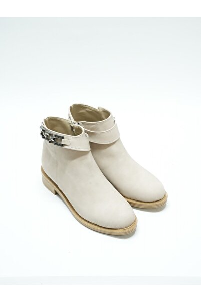 EYMEN SHOES F. BRAND ZİNCİR AKSESUARLI GÜNLÜK KADIN BOT, BEJ (LADİK)