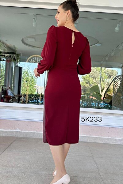 İnce Topuk Scuba Crepe Dress - Leather Garnish, Model 5K233