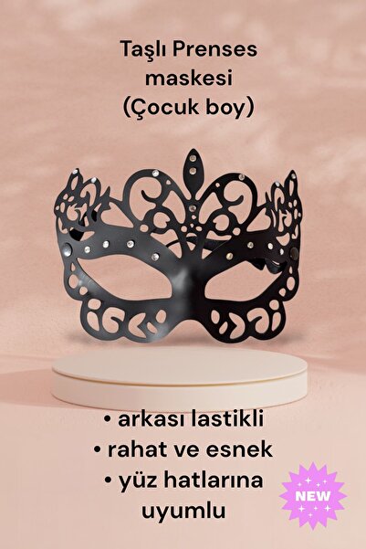 Outrock Siyah Yıl Başı Kız Çocuk Parti Maske Taşlı Dantel Görünümlü Prenses K...