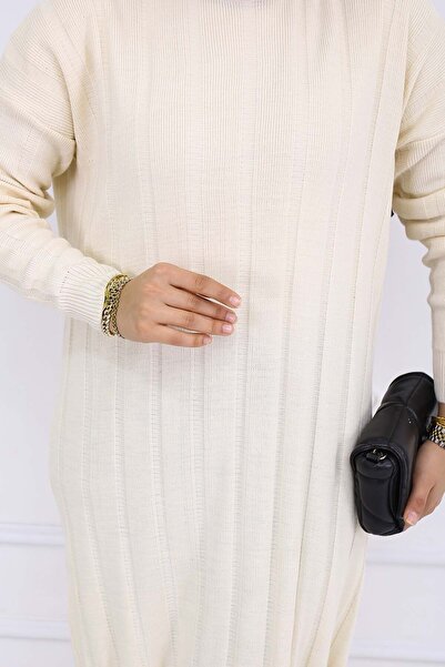 benguen Stone Color Ribbed Knitwear Dress - 6081