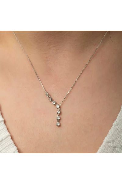 Skygo Silver Women's Necklace with Zircon and Row Stone Detail