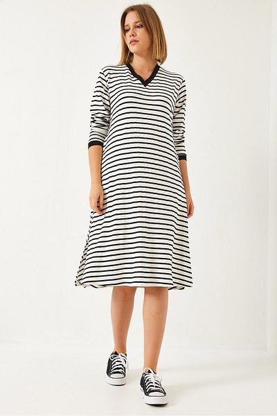Bianco Lucci Women's V Neck Striped Long Dress 8146 60351334