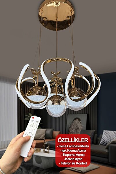RSCOLLECTIONS Yeni Fanuslu Şeker Top 4 Lü Arya XL Modern Sarkıt Salon - Giriş Led Avize