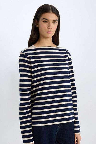 DeFacto Regular Fit Crew Neck Striped Combed Cotton Long Sleeve T-Shirt D9015Ax24Wn