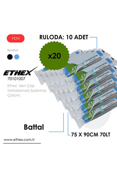 Ethex Standard King Size Garbage Bag - (10 Pcs, 75X90 Cm, 70 Liters, Blue, 20 Rolls)