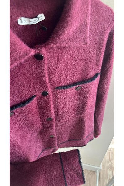 Maldia Shop Γυναικεία ζακέτα Polo Neck Angora Claret Red με τσέπες