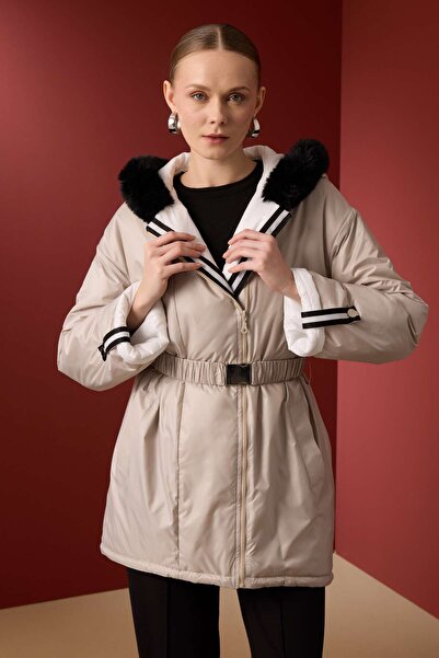 NUR KALAY COLLECTION KÜRKLÜ KAPÜŞONLU MONT