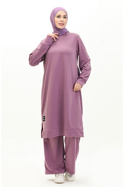 sefamerve Lilafarbenes Paar-Set – Tunika mit zwei Saiten und Hose 0044-21