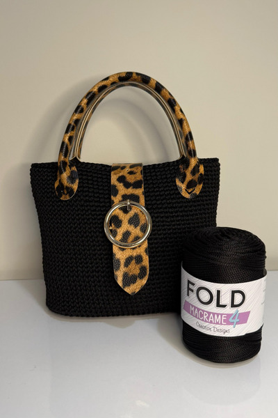 FOLD Kit de tricotat geantă leopard negru nr. 4 - Macrame din poliester, set ...